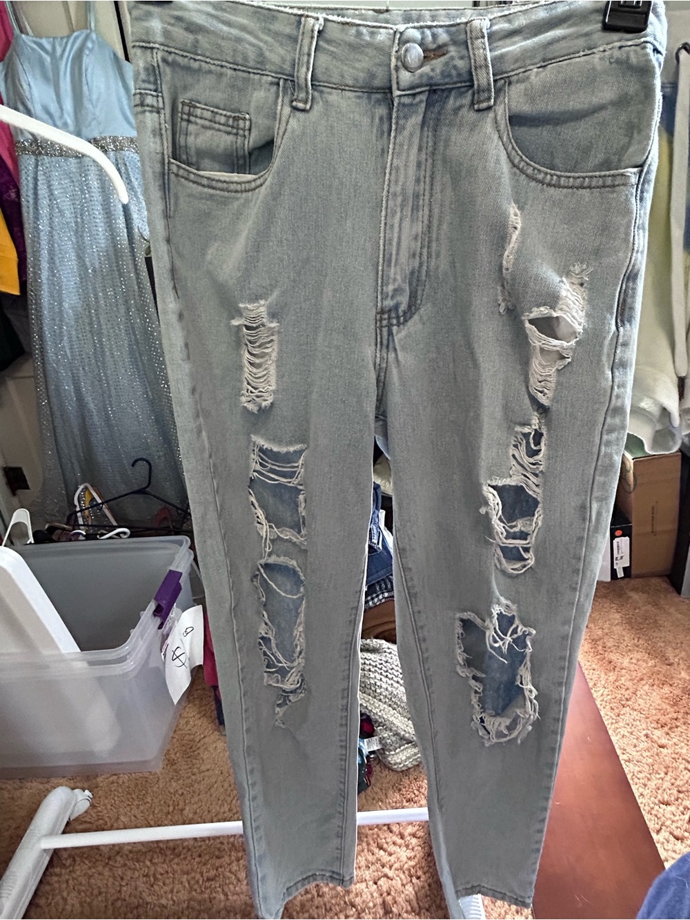 SHEIN Light Gray Men's Skinny Ripped Jeans